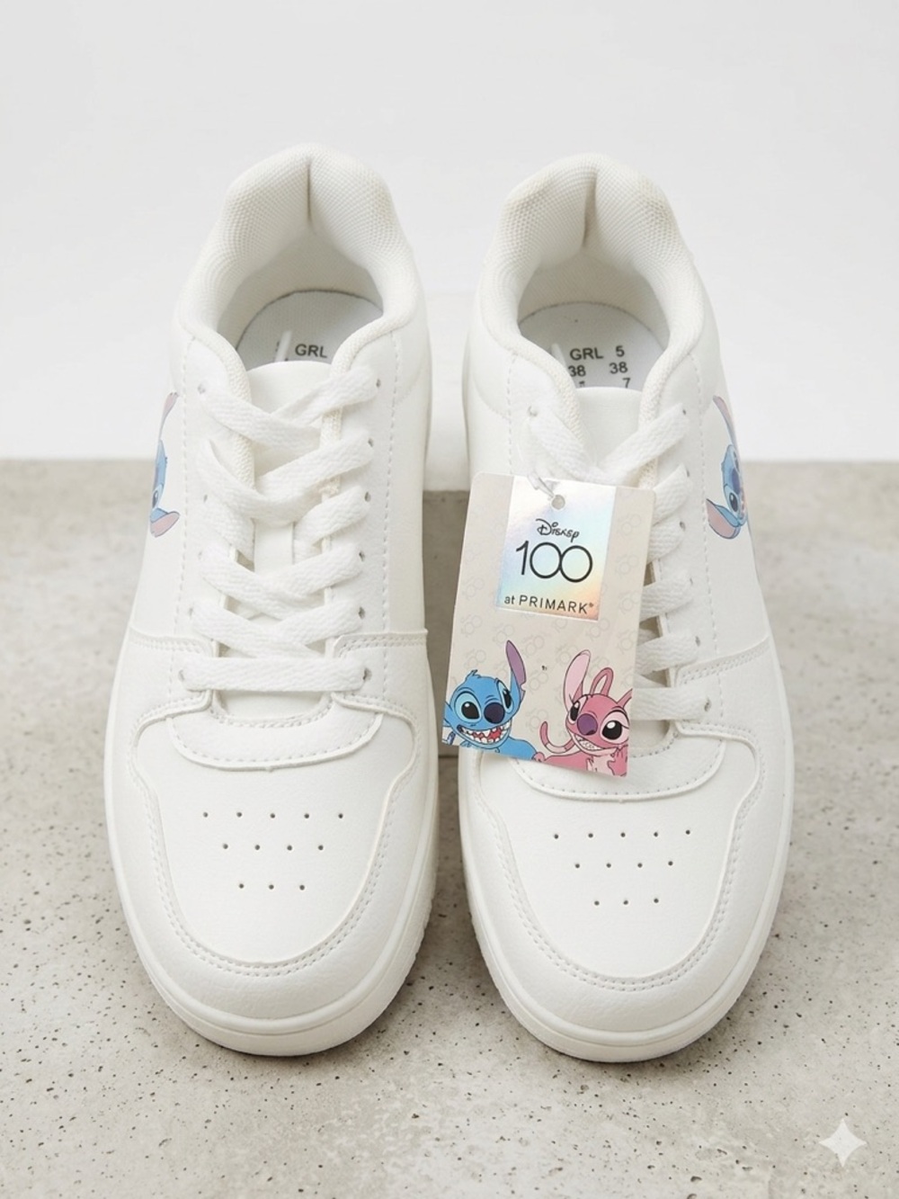 Disney Stitch White Sneakers with Blue & Pink Stitch & Angel Accents